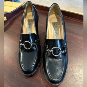 𝅺calico Heels Block Slip On Oxford Black Leather